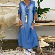 Lea™ | Langes Kleid im Jeans-Look mit Seitenschlitz