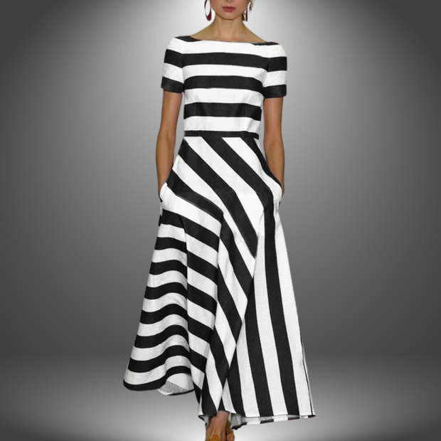 Sandra – Handgefertigtes Maxikleid mit Streifen
