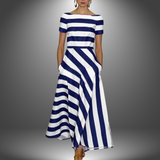 Sandra – Handgefertigtes Maxikleid mit Streifen