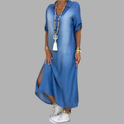 Lea™ | Langes Kleid im Jeans-Look mit Seitenschlitz