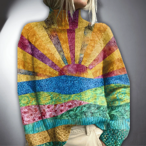 Lenka™ Radosny kolorowy sweter z golfem