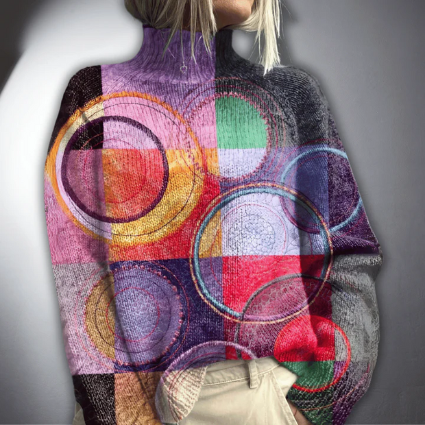 Lenka™ Radosny kolorowy sweter z golfem