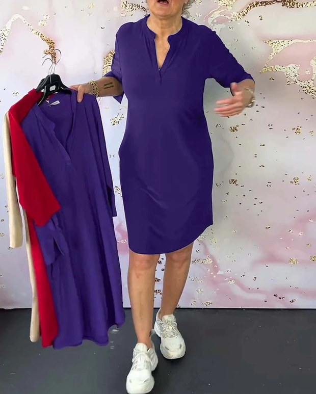 MIRAVO | Schlichtes V-Ausschnitt Kleid