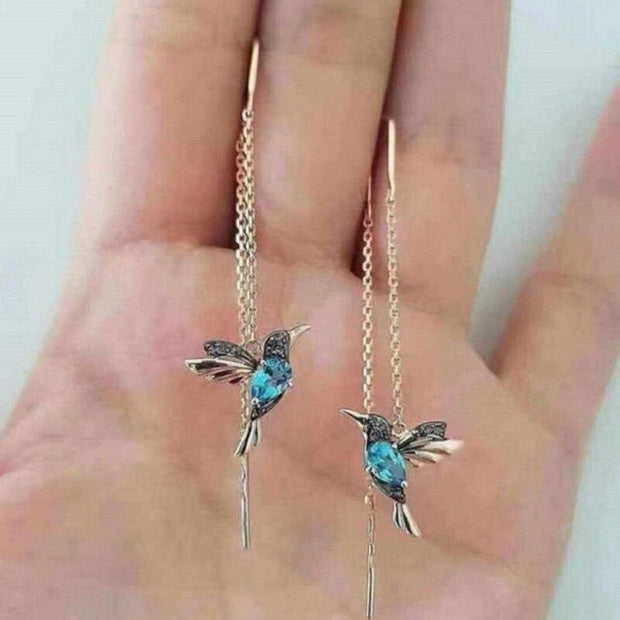 Emaliowane kolczyki kolibry z cyrkoniami